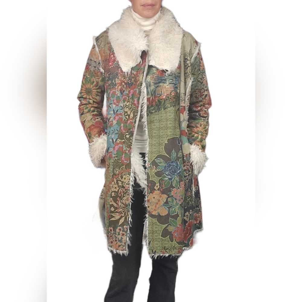 🎁HOLIDAY SPECIAL🎁JOHNNY WAS Sherpa Biya Floral Tapestry Faux Fur Lined Coat - Picture 2 of 16